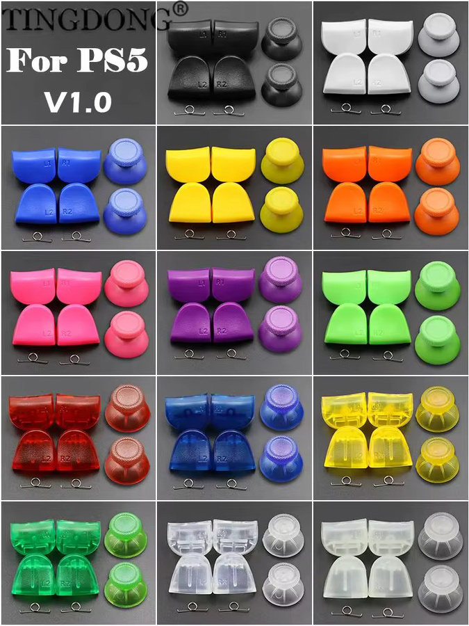 TingDong Ersatz-Reparaturset für PS5 DualSense BDM-010 V1.0 mit Thumbstick-Kappen und L1R1 L2R2 Trigger-Schultertasten inklusive Federn in Blau und Multicolour - Bild 1