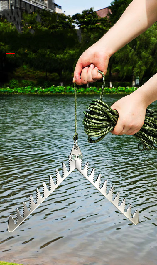 NIUXIANG Teichgrasmäher faltbar in Silber mit 20 m Seil und gezahnter Griff zur Entfernung von Wasserpflanzen - Bild 2