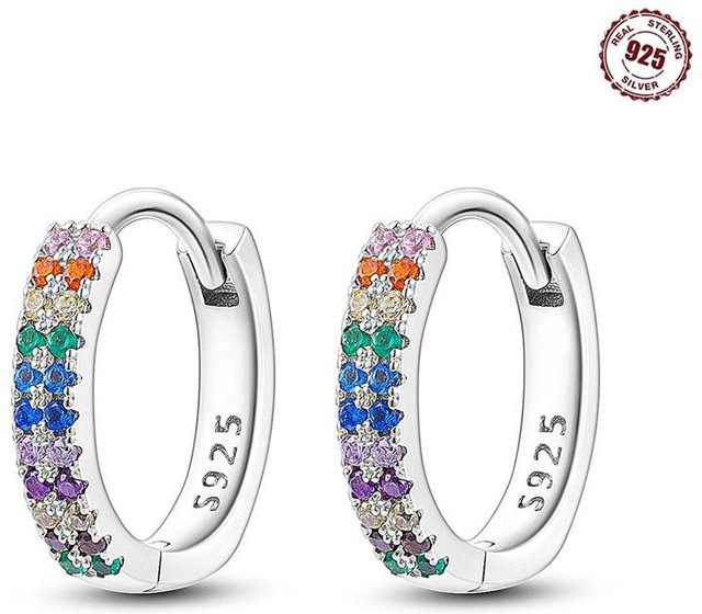 Creolen 925 Silber, Zirkonia, bunt, quadratisch, Damen - Bild 1
