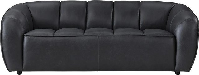 Pradoni Sofa aus schwarzem Rindsleder mit Steppeffekt ohne Schlafmöglichkeit, Breite: 202,5 cm, Tiefe: 77,5 cm, Höhe: 90,0 cm - Bild 1