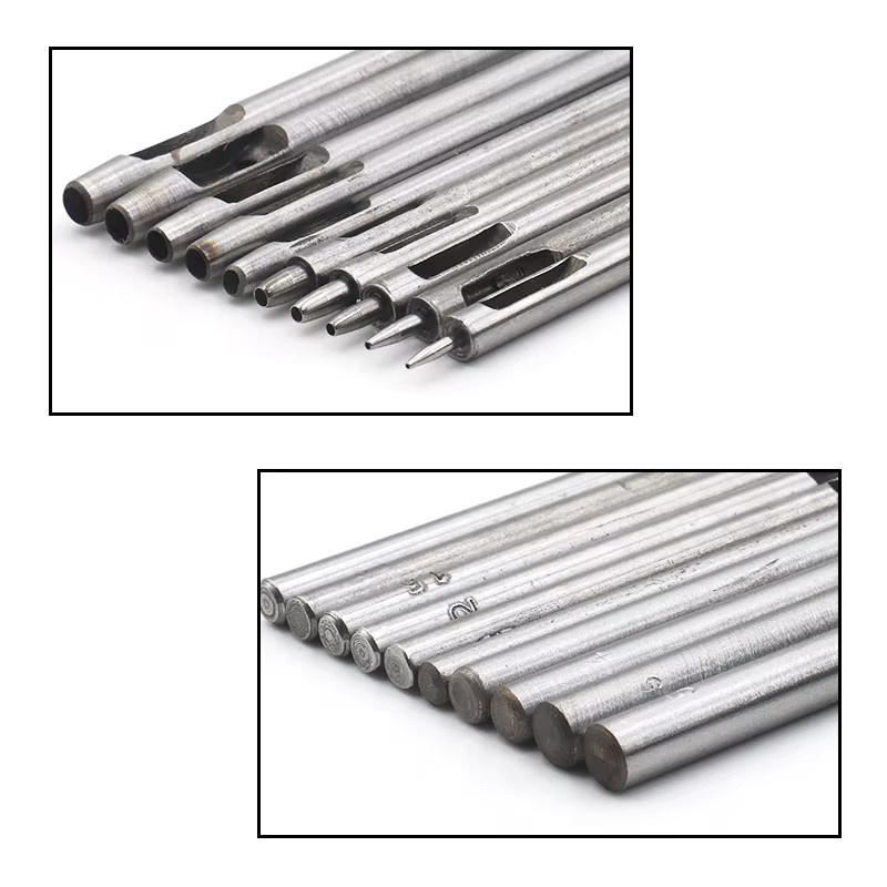 QJH 10-teiliges DIY-Set mit Rundlochschneider und Leder-Nutwerkzeug in Silber für Lederriemen und Schultergurte - Bild 3