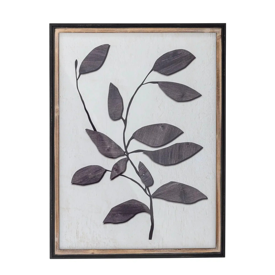 Bloomingville Lousa Illustration mit Rahmen aus Kiefernholz in Beige und Weiß, botanisches Blattmotiv, B/H: 45 x 60 cm - Bild 1