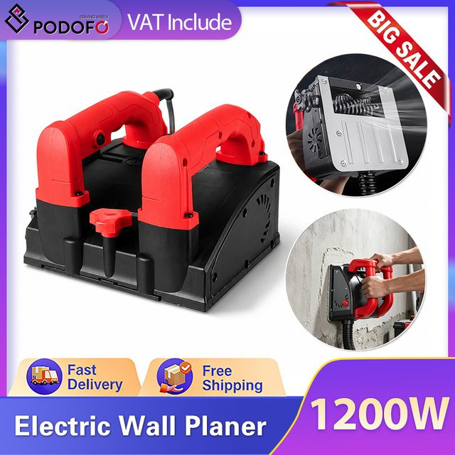 Podofo Elektrischer Wandhobel 1200W mit einstellbarer Abziebtiefe und doppelten Handgriffen für Spachtelmasse und Zement - Bild 1