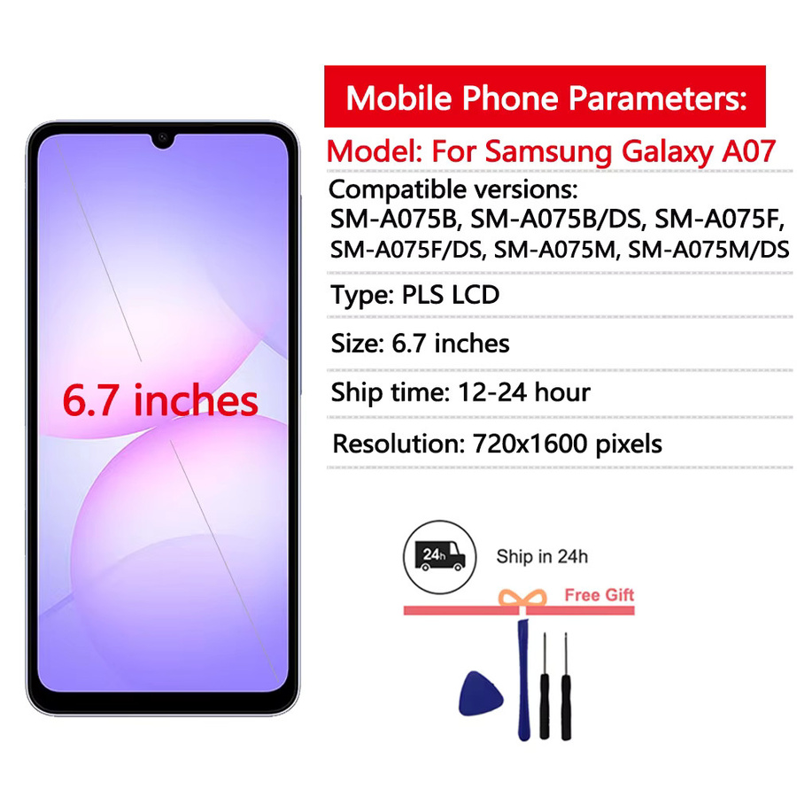 Samsung Galaxy A07 4G LCD-Display mit Touchscreen-Digitizer-Baugruppe in Schwarz für Samsung A075F A075B Ersatzbildschirm - Bild 2