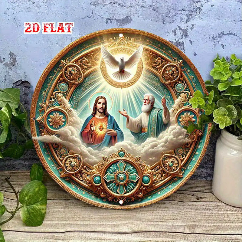 Potdemiel Rundes Aluminiumschild Heiliger Geist Religiöse Ikonographie Metallschild Mehrfarbig Durchmesser: 20 cm - Bild 3