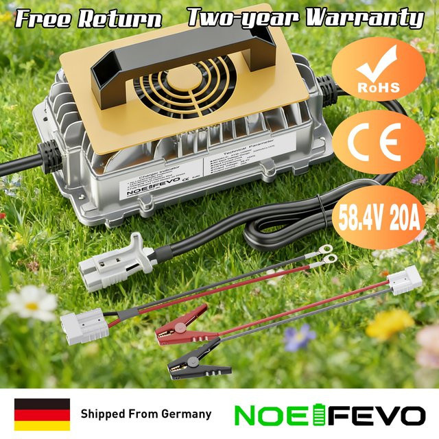 Noeifevo Smart-Ladegerät für 48V 20A 1250W LiFePO4 Batterien, 58,4V Ladegerät für 51,2V 16S Golfwagen, Boote und Wohnmobile, Farbe: Silber - Bild 1