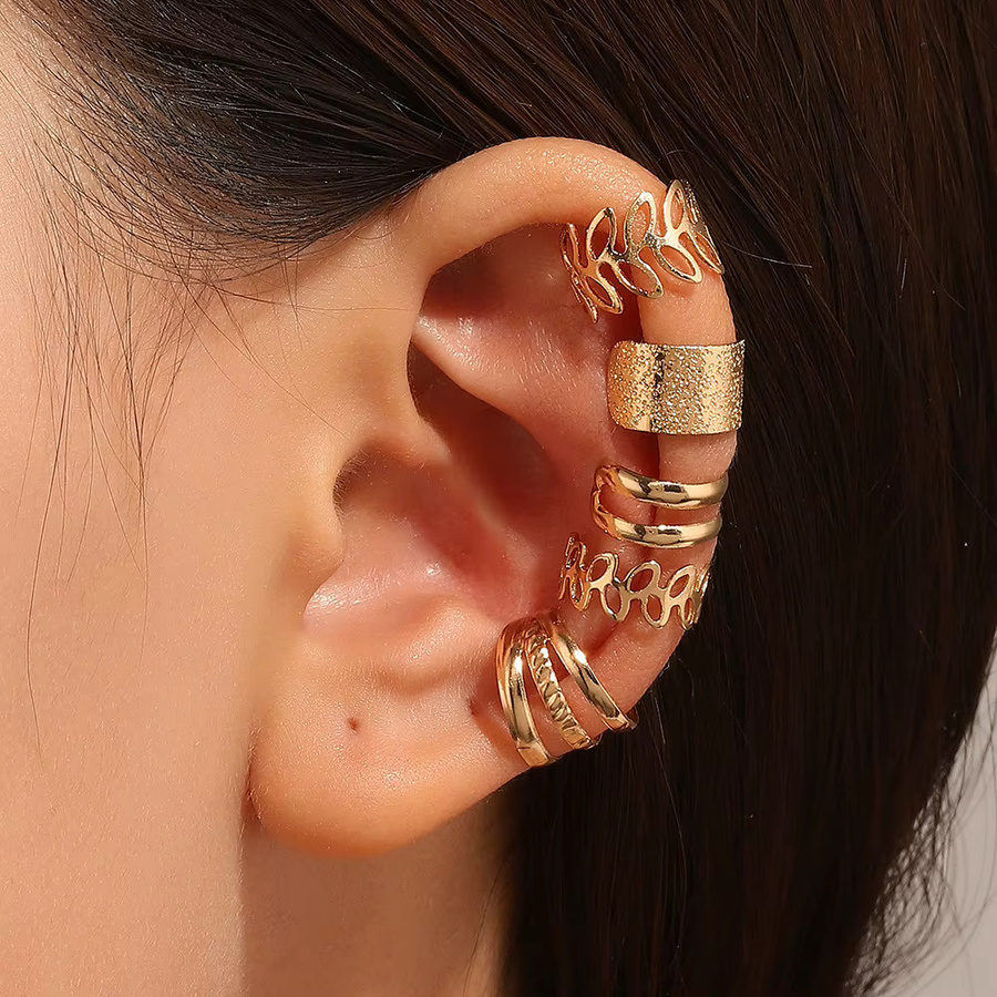 JWER Ohrmanschette Blätter, Gold Farbe, Ohrclips, Unisex - Bild 1