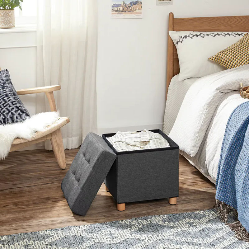 SONGMICS Hocker mit Aufbewahrungsbox und Holzbeinen, Polsterhocker mit Deckel, B/T/H: 38 x 40 x 38 cm - Bild 2