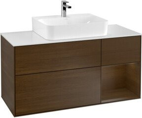 Villeroy & Boch Waschtischunterschrank Finion in Weiß und Walnuss, Wandmontage, Breite: 120 cm - Bild 1