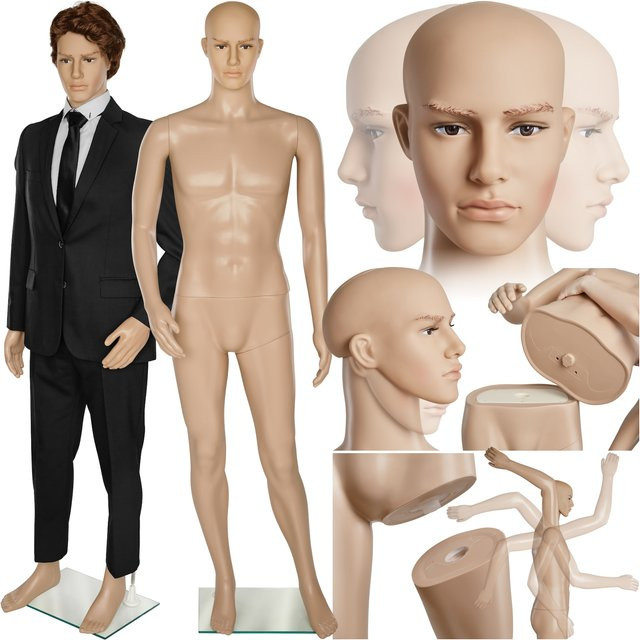 tectake Schaufensterpuppe aus Kunststoff in Beige mit Glasplatte und Wadendorn, B/T/H: 42 x 30 x 185 cm - Bild 1