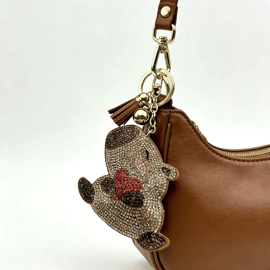 AFAWA Schlüsselanhänger Capybara, Braun, Strass-Kristalle, Quaste, Unisex - Bild 2