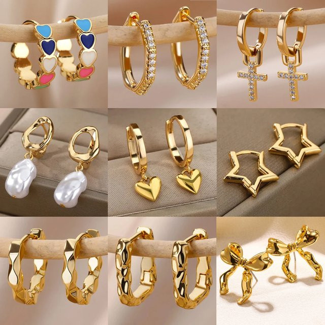 HPTOTMG Creolen Edelstahl, Gold, Zirkonia, Damen - Bild 1