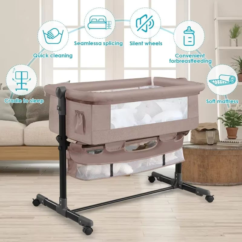 LIUSHADUOLA Wickelbett für Neugeborene mit Moskitonetz und Aufbewahrungstasche, höhenverstellbar und tragbar, Beige/Khaki - Bild 5
