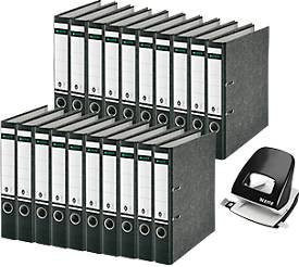 Leitz Set aus 20 Ordnern 1050 mit 52 mm Rückenbreite und Leitz Locher 5008 für 30 Blatt in Schwarz und Multicolor - Bild 1