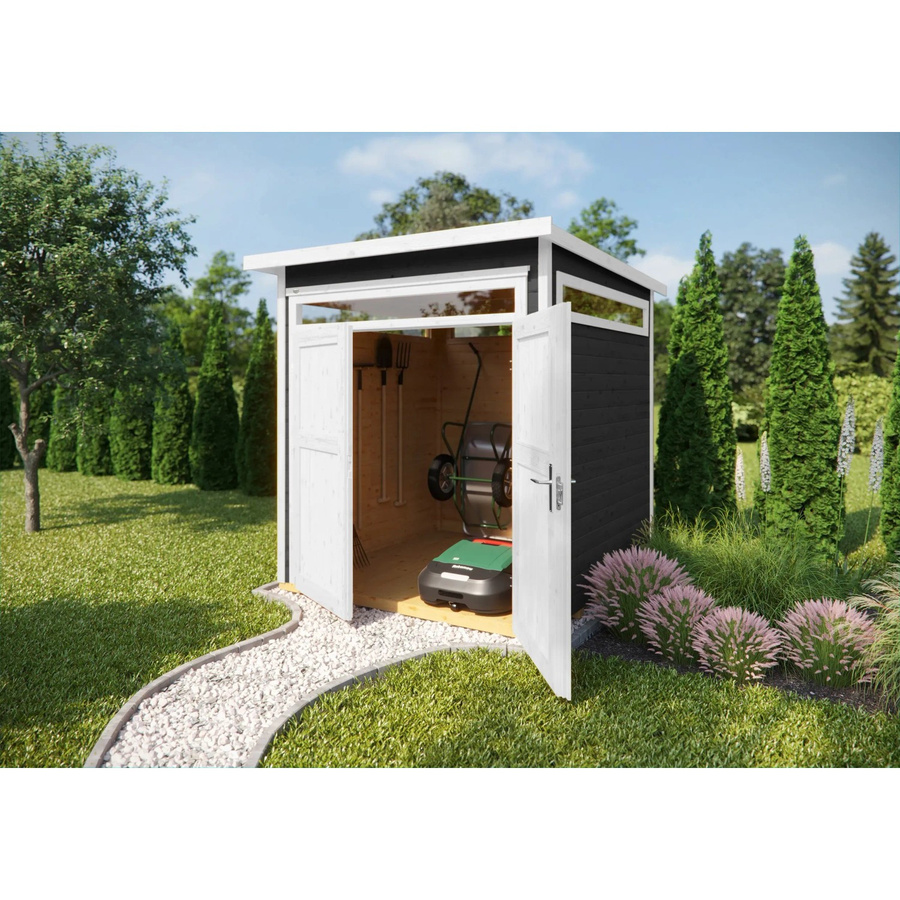 WEKA Designhaus 265 Gartenhaus aus Holz mit Flachdach in Anthrazit-Grau, B/H/T: 247 x 234 x 286 cm - Bild 2