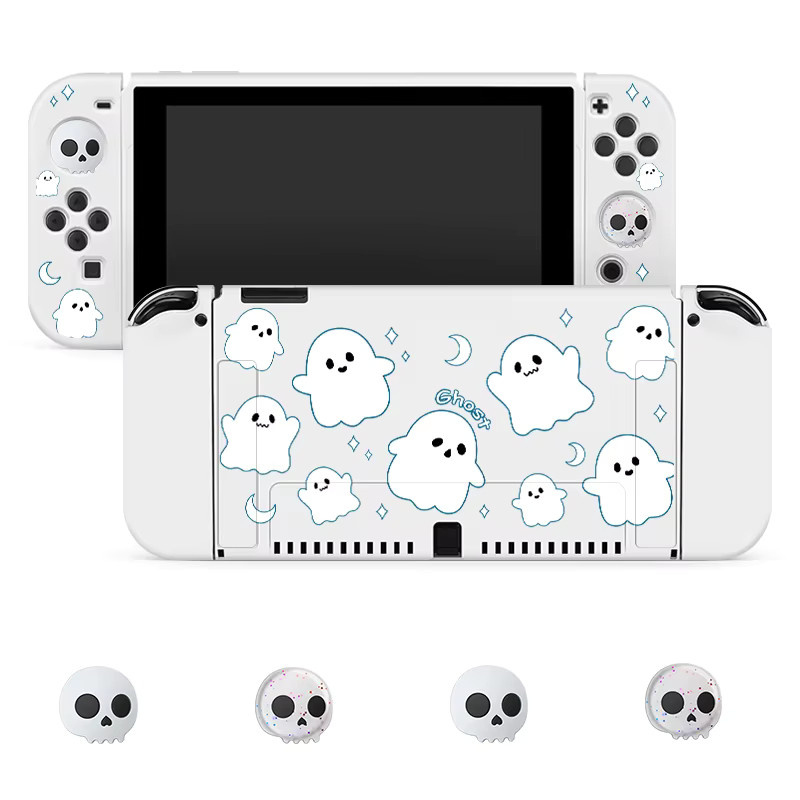 White Ghost Schutzhüllen-Bundle mit 4 Grip Caps für deine Nintendo Switch OLED in Weiß und Blau - Bild 3