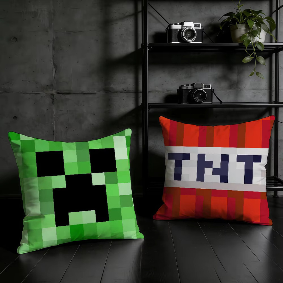 Game M-Minecraft-ES Kissenbezug mit doppelseitigem Druck und Reißverschluss, Schwarz-Grün - Bild 2