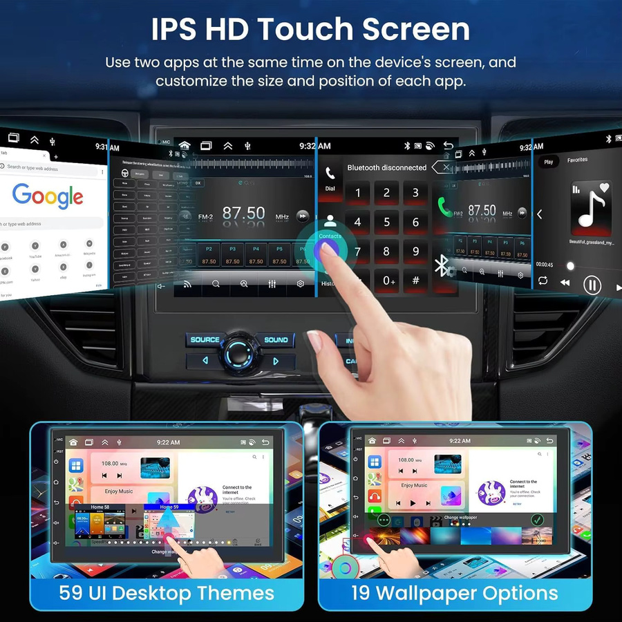 Gearelec Autoradio 2 Din Multimedia-Videoplayer mit Android 13, Carplay und Android Auto, 7 Zoll Display, Schwarz - Bild 4