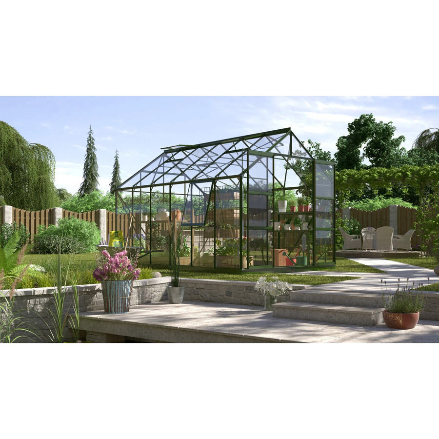 Vitavia Gewächshaus Jupiter 9900 Smaragd mit Fundament und Regenrinnen aus Aluminium und Sicherheitsglas mit 9,9 m² Anbaufläche - Bild 2