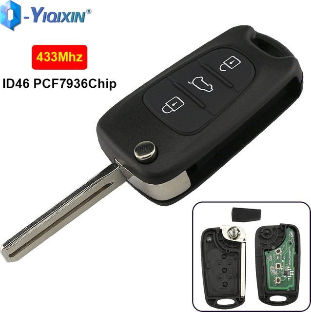YIQIXIN Flip Remote Autoschlüssel 433MHz für Kia Picanto Sportage Rio3 K5 K2 und Hyundai I20 I30 IX35 I35 Accent Solaris Elantra mit ID46 in Schwarz - Bild 1