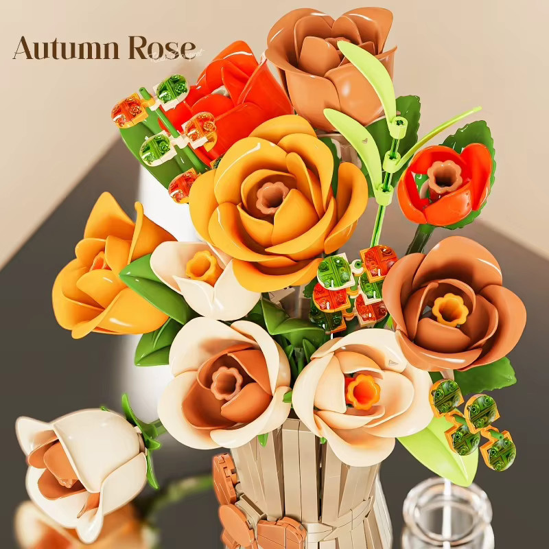 HUATEC Tulpe Rose DIY Blumenstrauß Bausteine, 868 Teile - Bild 4