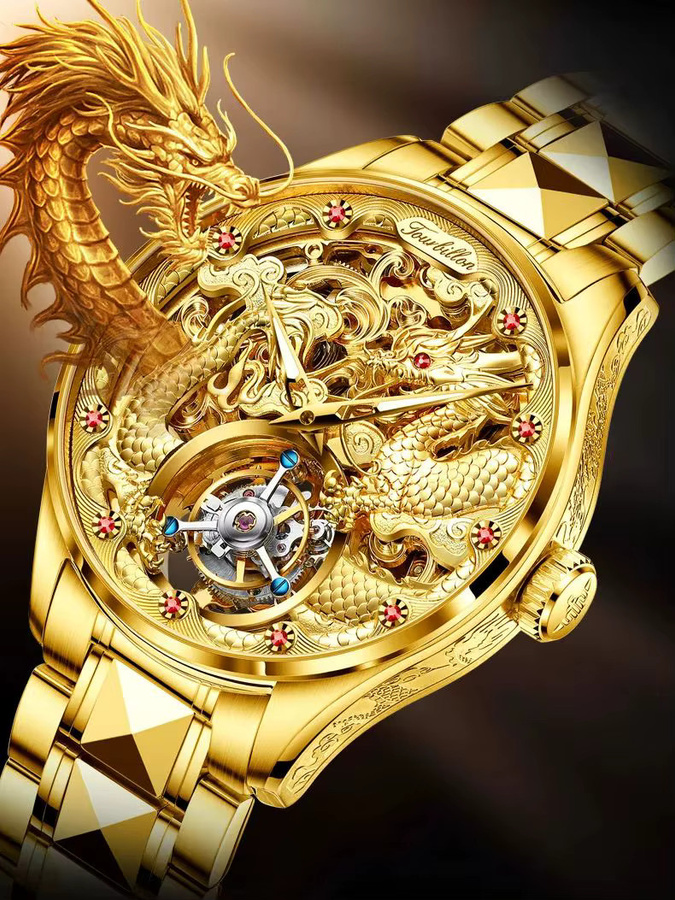OUPINKE Armbanduhr, Automatik, Edelstahl, Wolfram, Gold, Herren - Bild 7