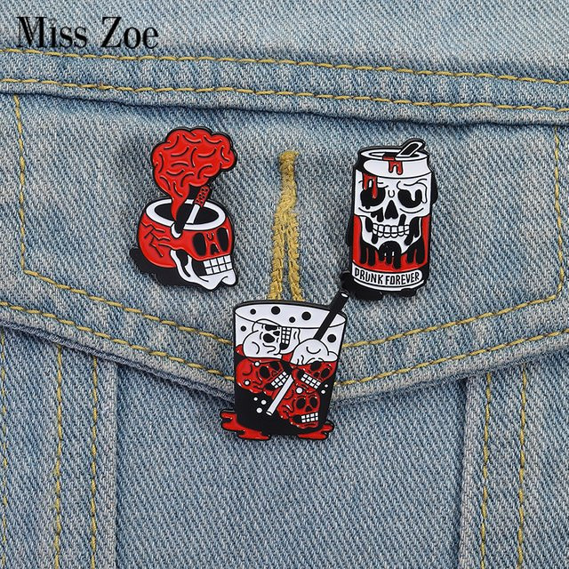 Miss Zoe Brosche, Schädel Soda Trinken Emaille, Bunt, Kinder, Punk Gothic - Bild 1