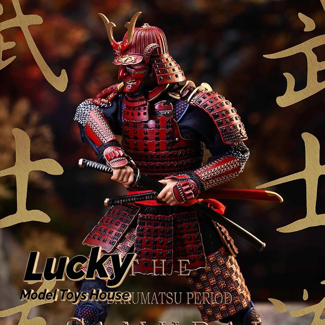 D12TOYS Samurai-Actionfigur, rote gepanzerte Kampfversion, Maßstab 1:12, austauschbarer Kopf - Bild 1
