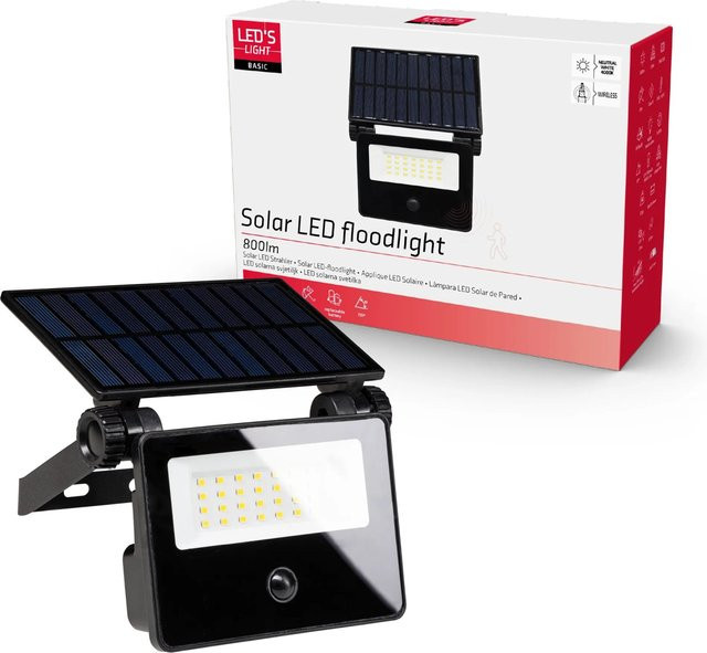 Solar-LED-Flutlicht in Schwarz mit 800lm, 4000K Kaltweiß, Bewegungsmelder und IP54 Schutz für den Außenbereich - Bild 1