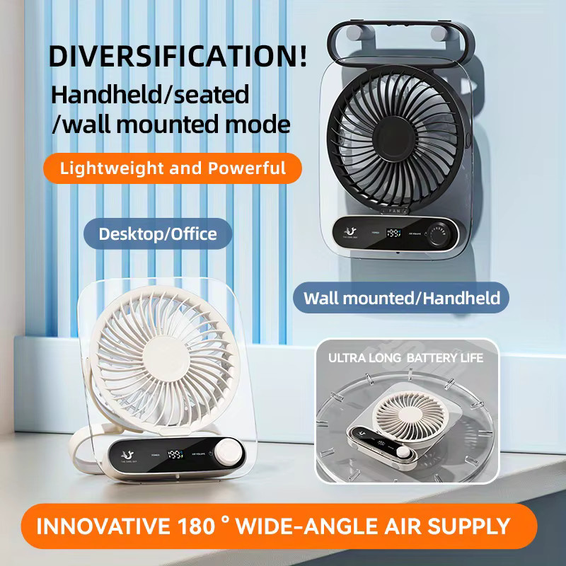 HAOYUNMA Mini Hochgeschwindigkeits-Lüfter, tragbarer multifunktionaler Ventilator für Schreibtisch, Hand oder Wandmontage, Schwarz - Bild 2