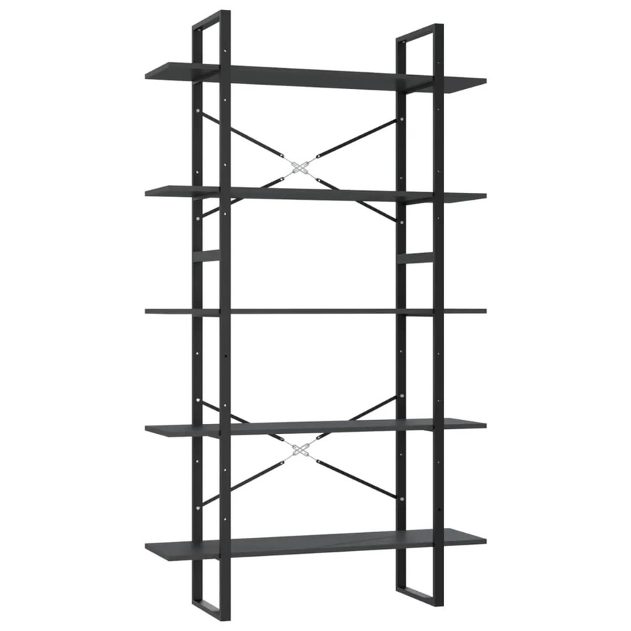 vidaXL Bücherregal im Industrial Design aus Metall und MDF, 5 Fächer, Grau/Schwarz, B/T/H: 100 x 30 x 175 cm - Bild 2