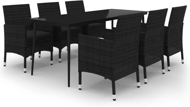 vidaXL 7-teilige Garten-Essgruppe aus Poly-Rattan und Glas in Schwarz mit Kissen - Bild 1