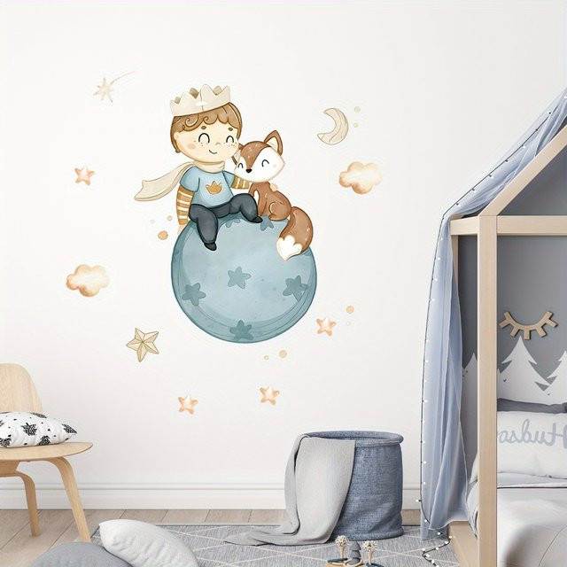 BRUP Wandaufkleber mit Cartoon-Motiv Prinz, Fuchs, Ballon und Stern in Mehrfarbig, abnehmbar und wiederverwendbar, ideale Wanddekoration für Kinderzimmer, Schlafzimmer oder Wohnzimmer - Bild 1