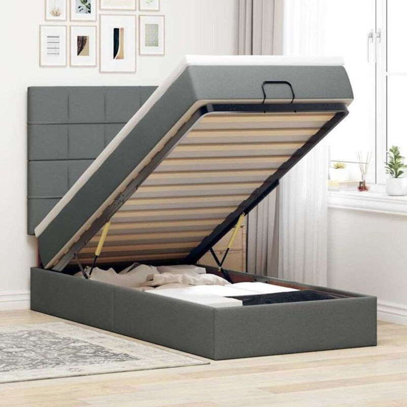 vidaxl Polsterbett Ottomane mit Matratze und LED-Beleuchtung in Dunkelgrau, B/T/H: 200 x 80 x 128 cm - Bild 1