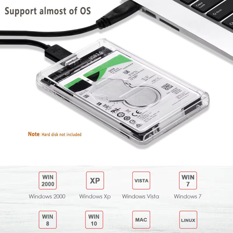 Urgrico Externes 2,5 Zoll HDD-Festplattengehäuse USB 3.0 zu SATA II, Schwarz/Transparent - Bild 3