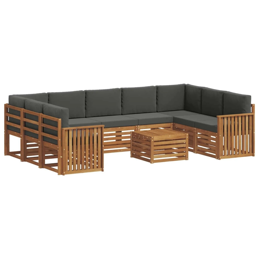 vidaXL Sofagarnitur aus Massivholz Akazie in L-Form, 10-teiliges Set in Natur und Anthrazit mit Polsterkissen und Armlehnen - Bild 2