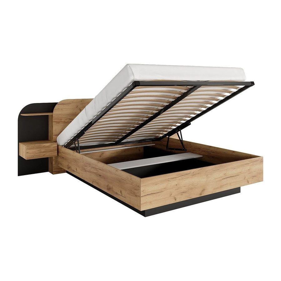 Juvisia Bett mit Bettkasten in Schwarz und Naturfarben Hell, B/T/H: 160 x 200 x 249 cm - Bild 2