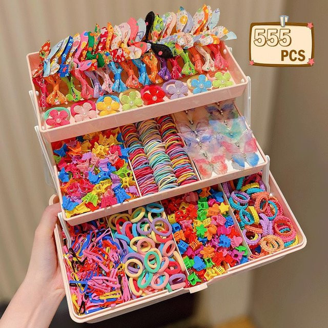 Haaraccessoires-Set Mädchen, Bunte Schmetterlings-Haarklammern, Haargummis - Bild 1