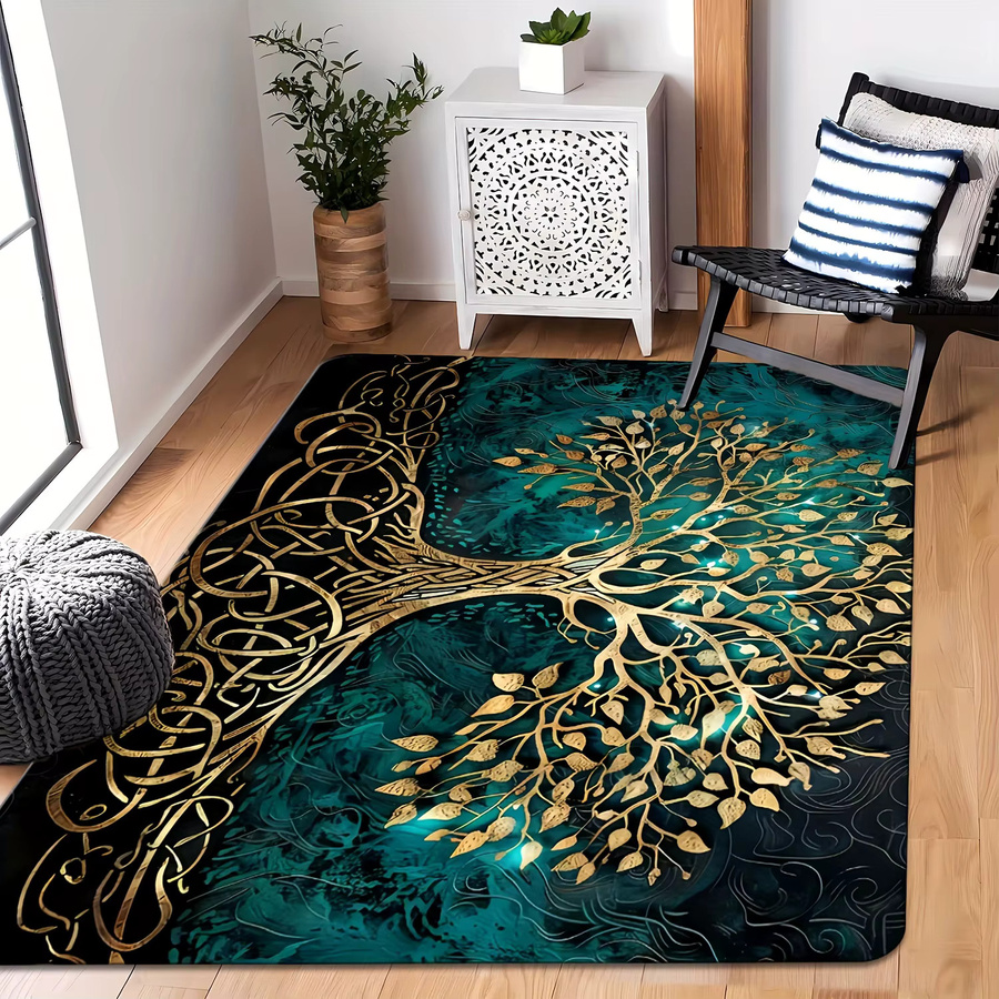 VIKAMA Premium-Teppich Baum des Lebens in Mehrfarbig, rechteckiger Teppich im nordischen Stil für Wohnzimmer, Schlafzimmer und Eingangsbereich - Bild 2