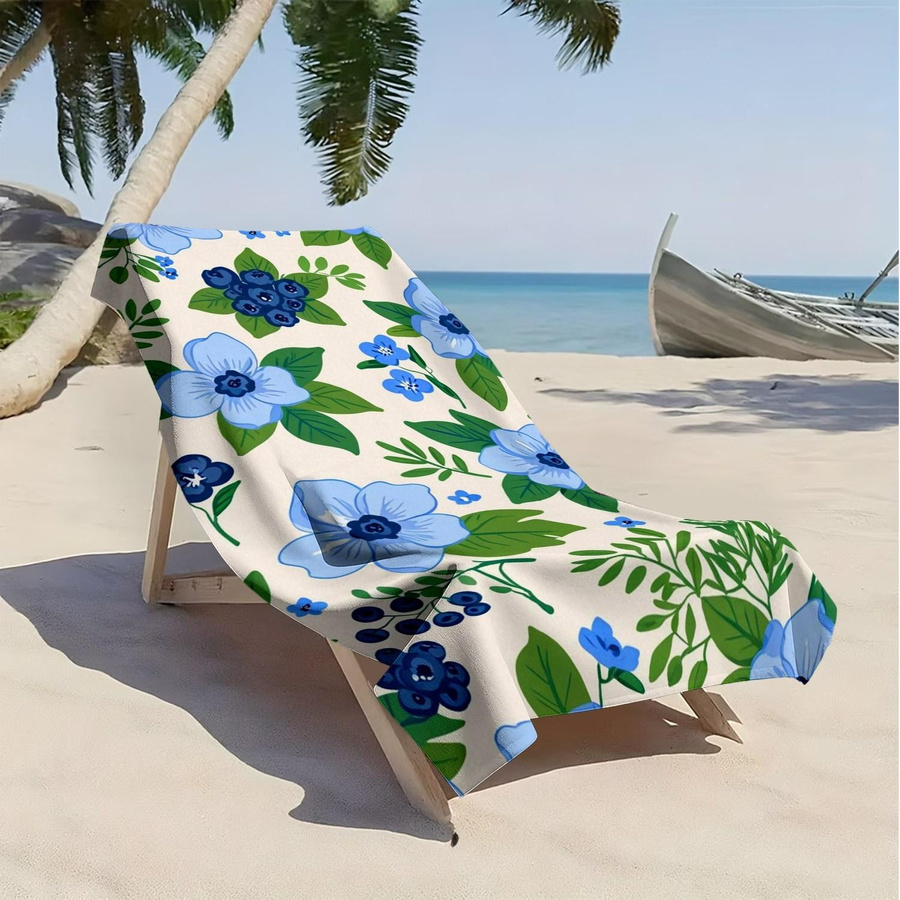 Hochsaugfähiges Strandtuch aus Polyester-Mikrofaser mit blau-grünem Blattmuster, Breite: 30 cm, Höhe: 60 cm - Bild 3