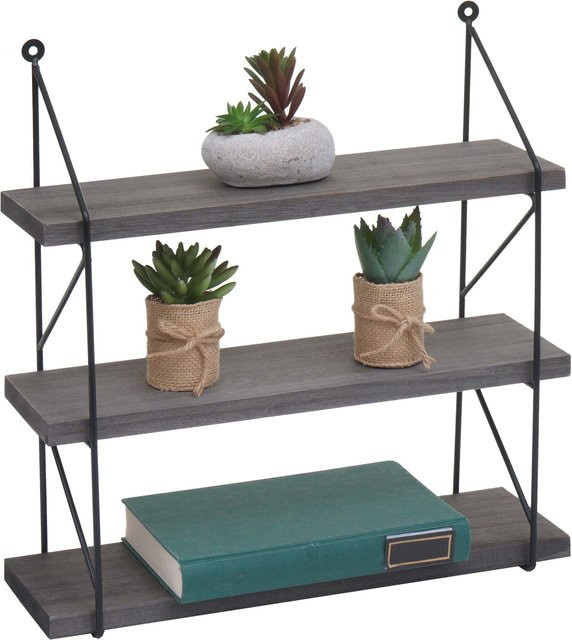 MCW Wandregal K78 im Industrial Design aus Massiv-Holz und Metall, Farbe: Grau, B/T/H: 40 x 13 x 40 cm - Bild 1