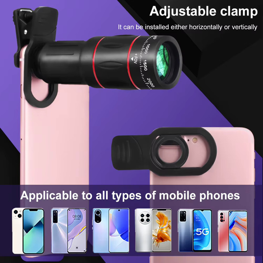 Universelles Zoom Handy-Kameraobjektiv Set mit Telefonclip für Android und iPhone, Teleobjektiv in Schwarz - Bild 3