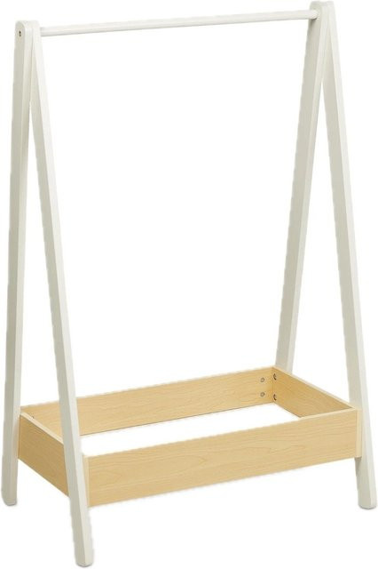 Relaxdays Kinderkleiderständer aus Kiefernholz und MDF in Weiß Natur mit Ablagefach, H x B x T: 99 x 64,5 x 42,5 cm - Bild 1