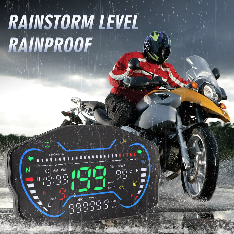 RYSJM Digitaler Motorrad-Tachometer mit GPS-Geschwindigkeitsmesser und Drehzahlmesser bis 12000 U/min in Schwarz - Bild 5