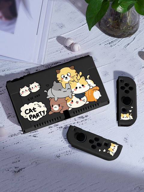 Katzenschutzhülle für Nintendo Switch OLED in Pink und Schwarz, tragbare und trennbare Schutzhülle für Joy-Cons - Bild 1