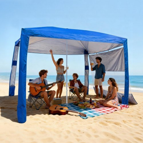 VEVOR Beach Cabana Strandzelt mit Seitenwand in Blau, UPF 50+ Sonnenschutz, B/B/H: 240 x 240 cm - Bild 1