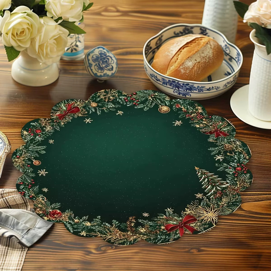 VIKAMA 4-teiliges Weihnachts-Tischset mit Kiefernzweig und Glöckchen in Grün - Bild 2