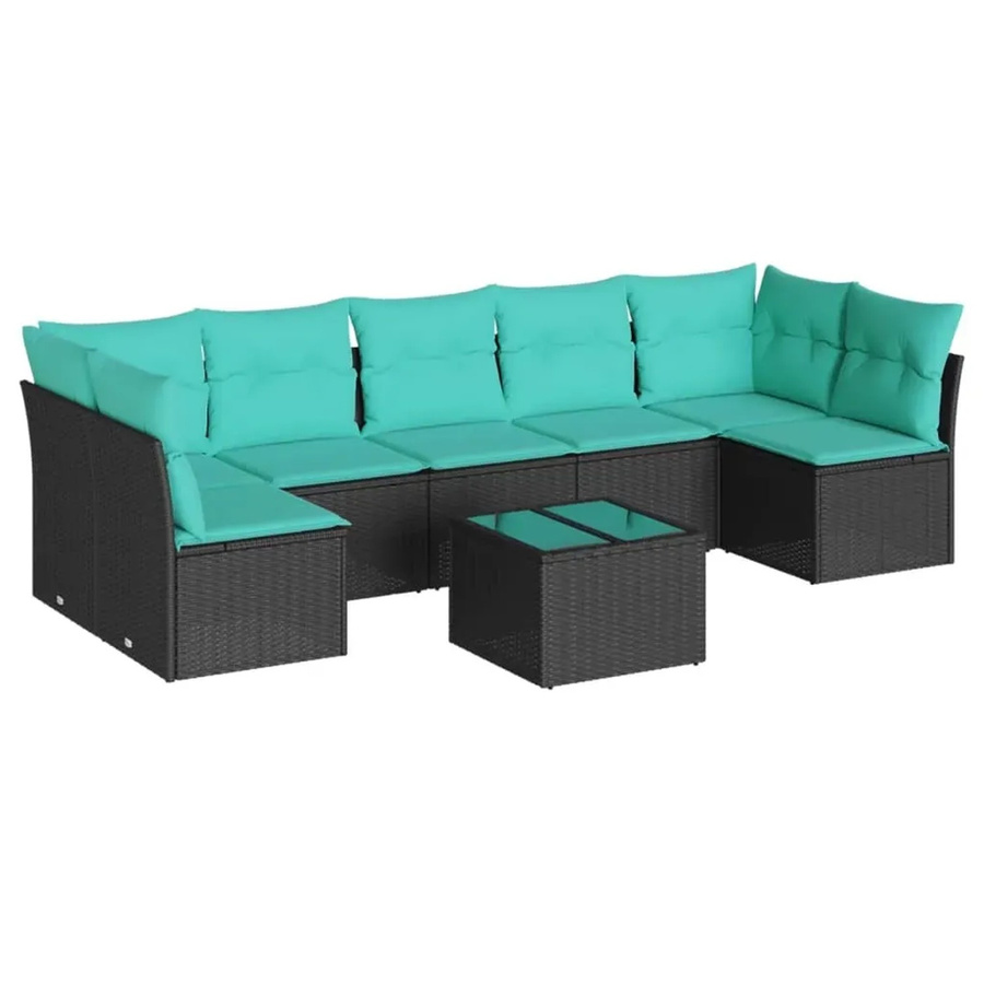 vidaXL 8-tlg. Garten-Sofagarnitur in L-Form mit Kissen und Couchtisch, Schwarz, Poly-Rattan mit Metallgestell - Bild 1