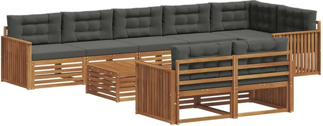 vidaXL Outdoor-Sofagarnitur aus massivem Akazienholz mit Kissen, 9-teilig, Natur und Anthrazit - Bild 1