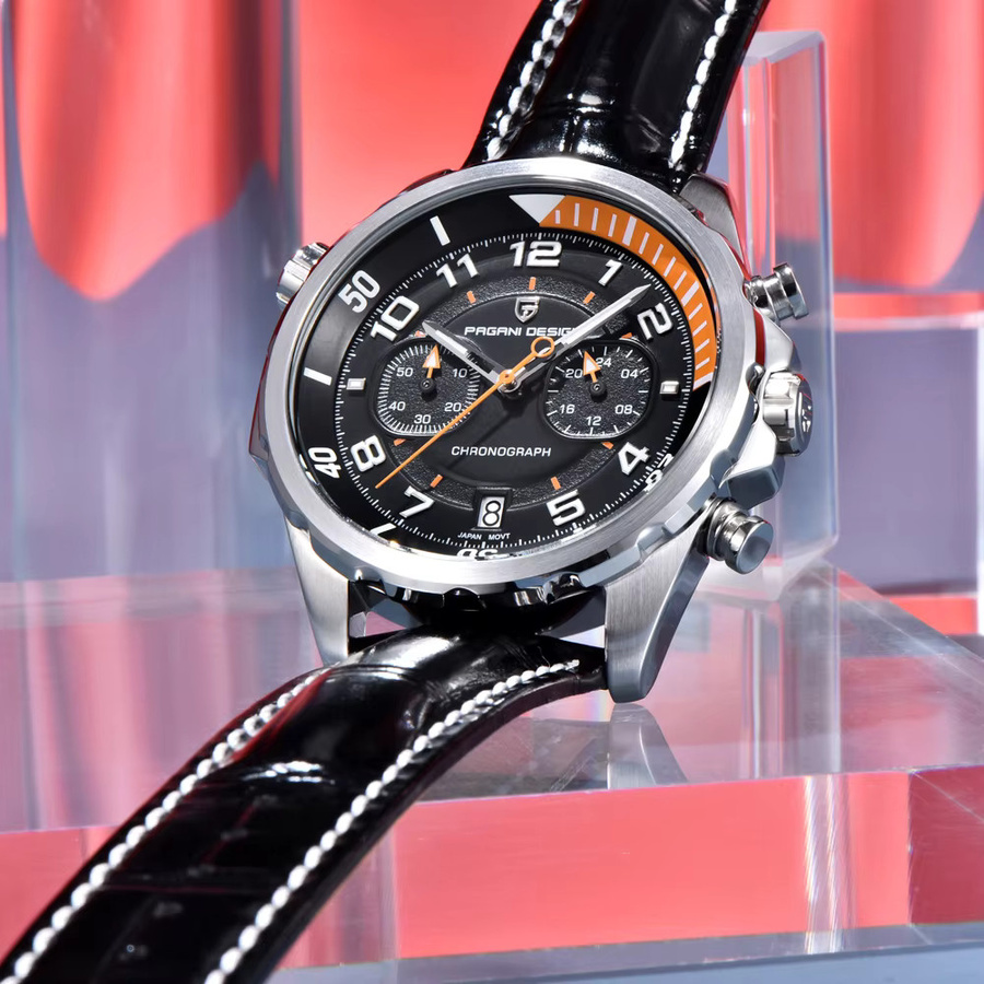 PAGANI DESIGN Chronograph, Quarz, Edelstahl, Leder, Blau, Herren - Bild 3